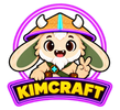 KimCraft mascot with bold yellow lettering and purple neon outline